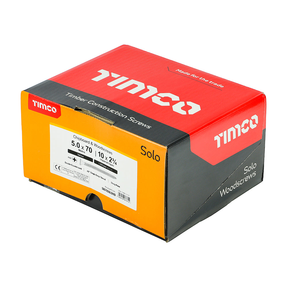TIMCO Solo Countersunk Gold Woodscrews - 5.0 x 70 Box OF 1000 - 50070SOLOIND