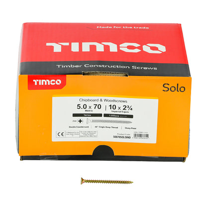 TIMCO Solo Countersunk Gold Woodscrews - 5.0 x 70 Box OF 1000 - 50070SOLOIND