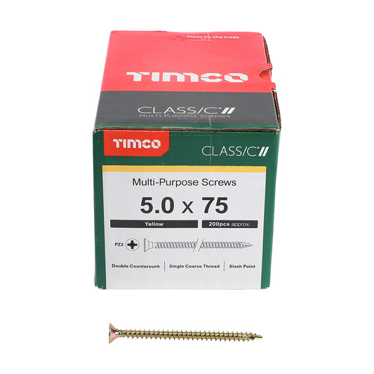 TIMCO Classic Multi-Purpose Countersunk Gold Woodscrews - 5.0 x 75 Box OF 200 - 50075CLAF