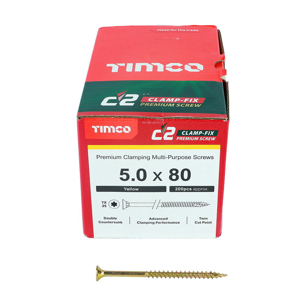 TIMCO C2 Clamp-Fix Multi-Purpose Premium Countersunk Gold Woodscrews - 4.0 x 25 Box OF 200 - 40025C2C