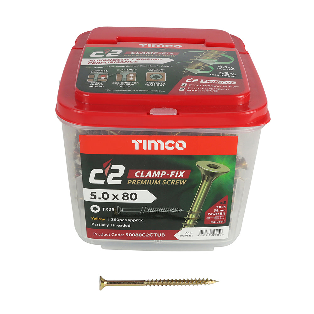 TIMCO C2 Clamp-Fix Multi-Purpose Premium Countersunk Gold Woodscrews - 4.0 x 25 Box OF 200 - 40025C2C