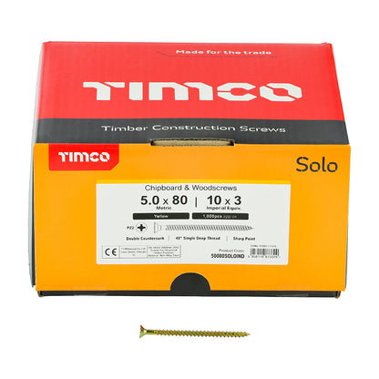 TIMCO Solo Countersunk Gold Woodscrews - 5.0 x 80 Box OF 1000 - 50080SOLOIND