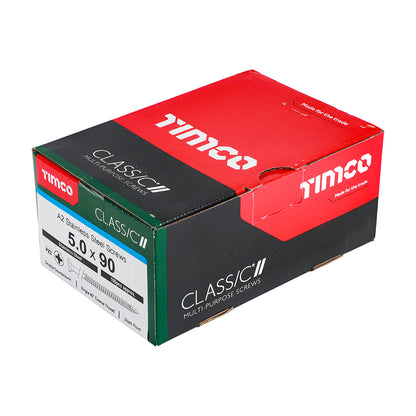 TIMCO Classic Multi-Purpose Countersunk A2 Stainless Steel Woodcrews - 5.0 x 90 Box OF 100 - 50090CLASS