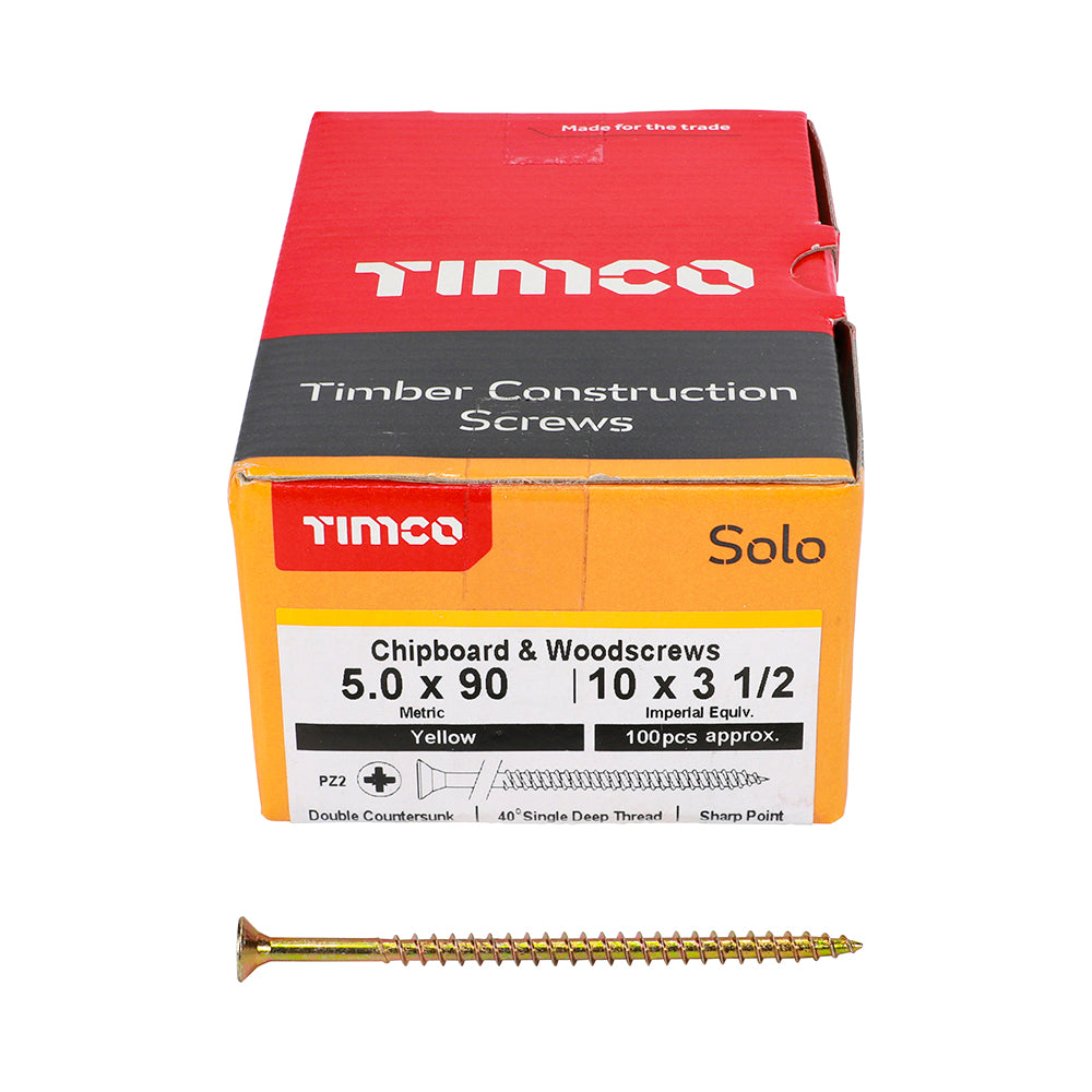 TIMCO Solo Countersunk Gold Woodscrews - 5.0 x 90 Box OF 100 - 50090SOLOC