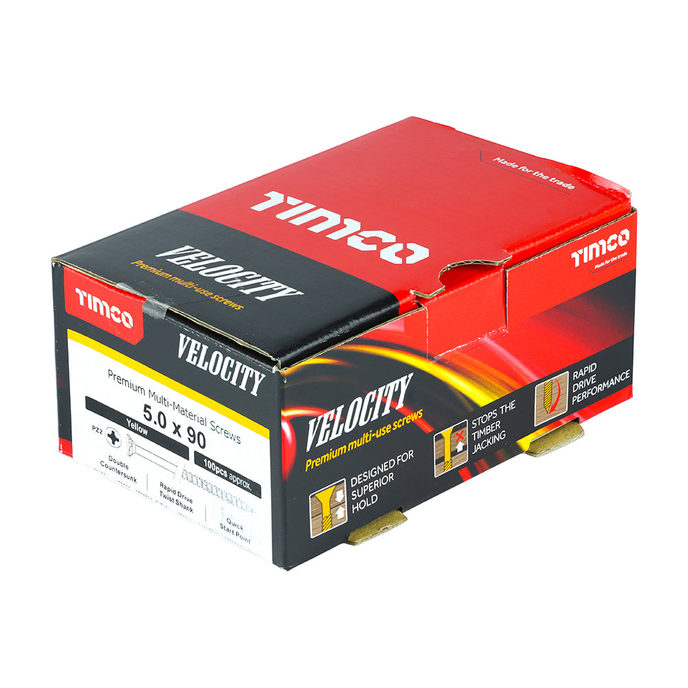 TIMCO Velocity Premium Multi-Use Countersunk Gold Woodscrews - 5.0 x 90 Box OF 100 - 50090VY