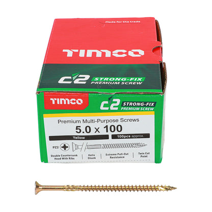 TIMCO C2 Strong-Fix Multi-Purpose Premium Countersunk Gold Woodscrews - 3.5 x 12 Box OF 200 - 35012C2