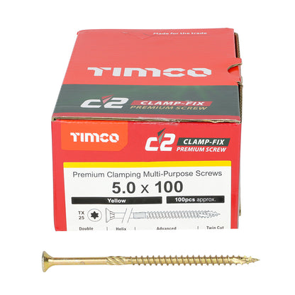 TIMCO C2 Clamp-Fix Multi-Purpose Premium Countersunk Gold Woodscrews - 4.0 x 25 Box OF 200 - 40025C2C