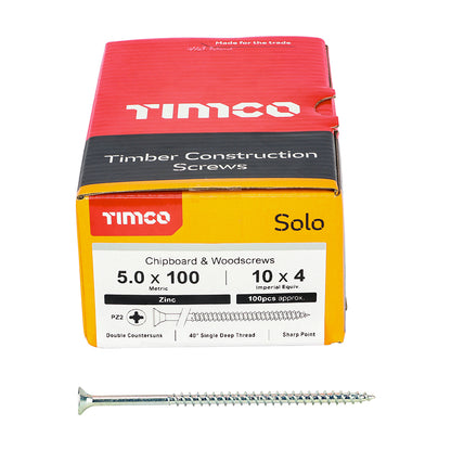 TIMCO Solo Countersunk Silver Woodscrews - 5.0 x 100 Box OF 100 - 50100SOLOZ