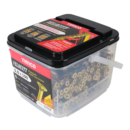 TIMCO Velocity Premium Multi-Use Countersunk Gold Woodscrews - 5.0 x 100 Tub OF 300 - 50100VYTUB