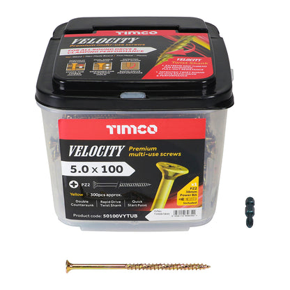 TIMCO Velocity Premium Multi-Use Countersunk Gold Woodscrews - 5.0 x 100 Tub OF 300 - 50100VYTUB