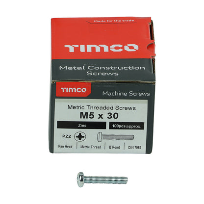 TIMCO Machine Pan Head Silver Screws - M5 x 20 Box OF 100 - 5020PPM