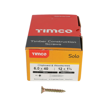 TIMCO Solo Countersunk Gold Woodscrews - 6.0 x 40 Box OF 200 - 60040SOLOC