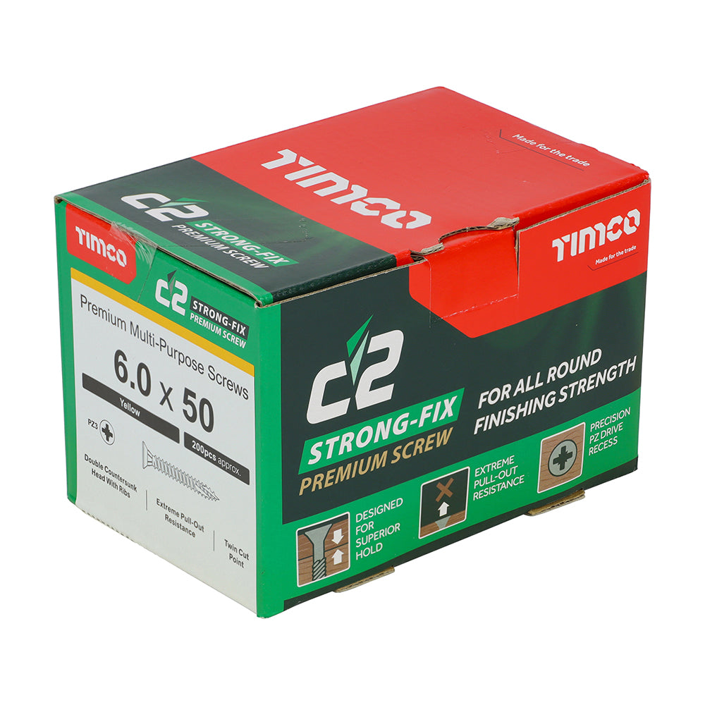 TIMCO C2 Strong-Fix Multi-Purpose Premium Countersunk Gold Woodscrews - 3.5 x 12 Box OF 200 - 35012C2