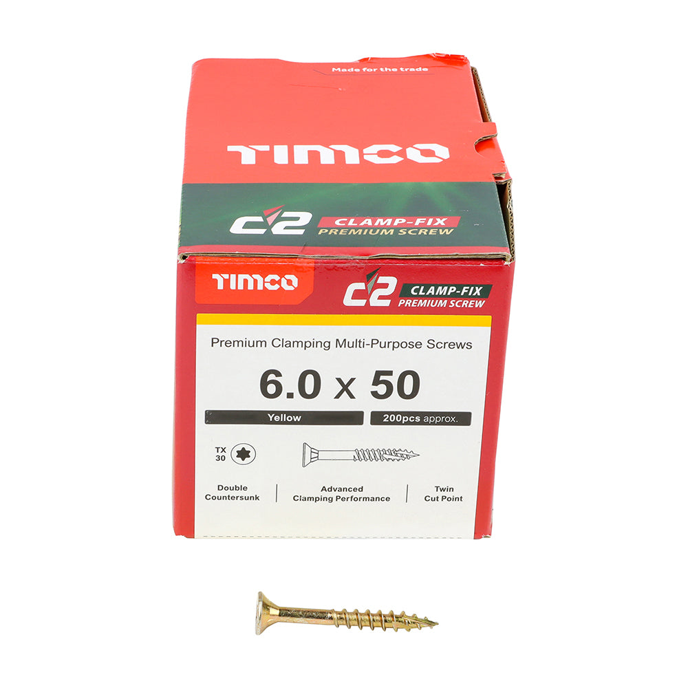 TIMCO C2 Clamp-Fix Multi-Purpose Premium Countersunk Gold Woodscrews - 4.0 x 25 Box OF 200 - 40025C2C