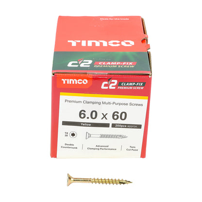 TIMCO C2 Clamp-Fix Multi-Purpose Premium Countersunk Gold Woodscrews - 4.0 x 25 Box OF 200 - 40025C2C