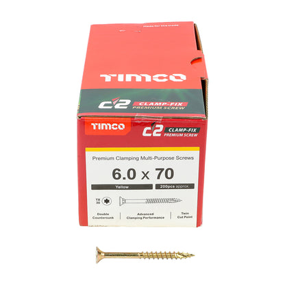TIMCO C2 Clamp-Fix Multi-Purpose Premium Countersunk Gold Woodscrews - 4.0 x 25 Box OF 200 - 40025C2C
