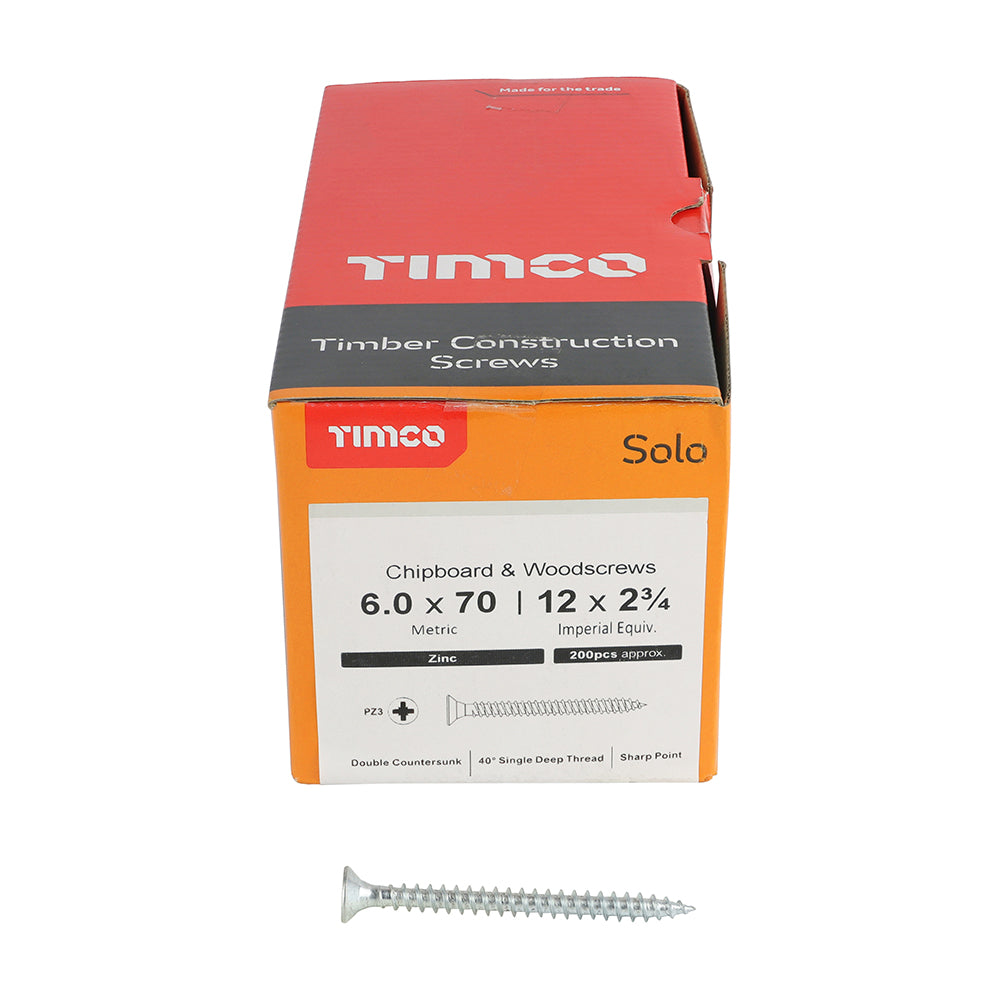 TIMCO Solo Countersunk Silver Woodscrews - 6.0 x 70 Box OF 200 - 60070SOLOZ