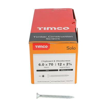 TIMCO Solo Countersunk Silver Woodscrews - 6.0 x 70 Box OF 200 - 60070SOLOZ