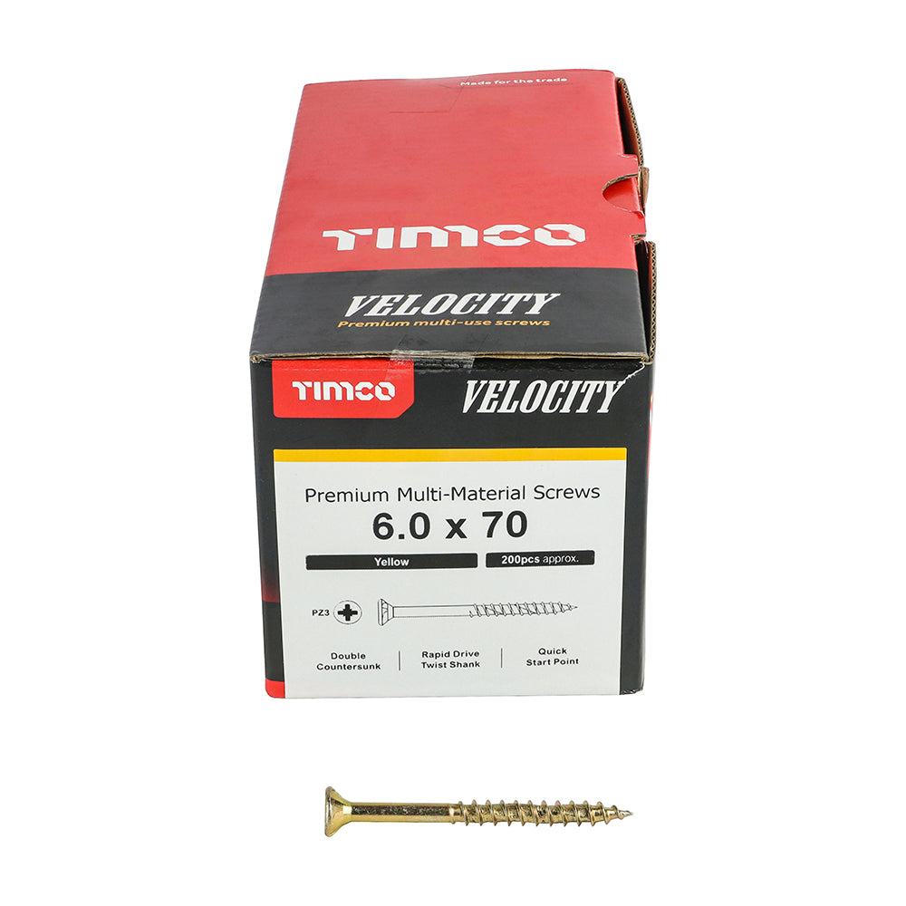 TIMCO Velocity Premium Multi-Use Countersunk Gold Woodscrews - 6.0 x 70 Box OF 200 - 60070VY