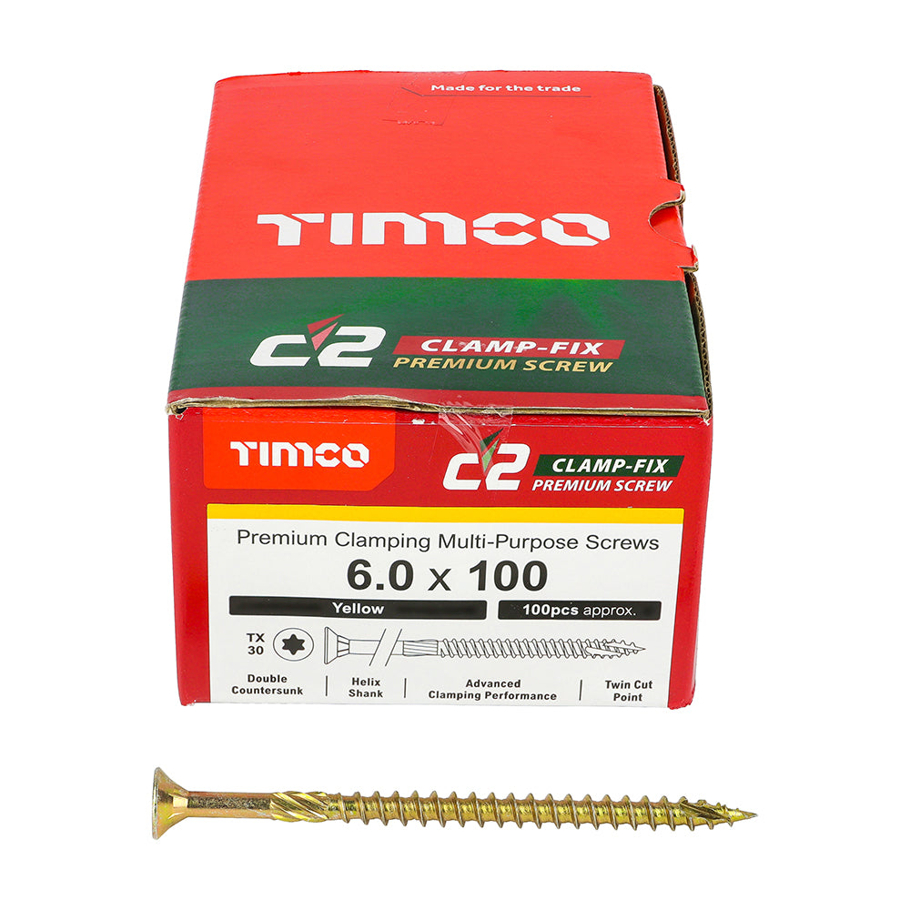 TIMCO C2 Clamp-Fix Multi-Purpose Premium Countersunk Gold Woodscrews - 4.0 x 25 Box OF 200 - 40025C2C