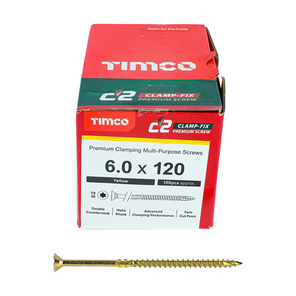 TIMCO C2 Clamp-Fix Multi-Purpose Premium Countersunk Gold Woodscrews - 4.0 x 25 Box OF 200 - 40025C2C