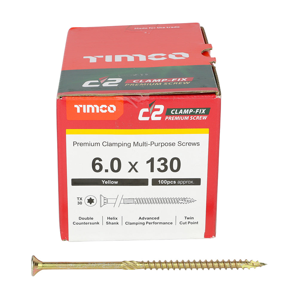 TIMCO C2 Clamp-Fix Multi-Purpose Premium Countersunk Gold Woodscrews - 4.0 x 25 Box OF 200 - 40025C2C