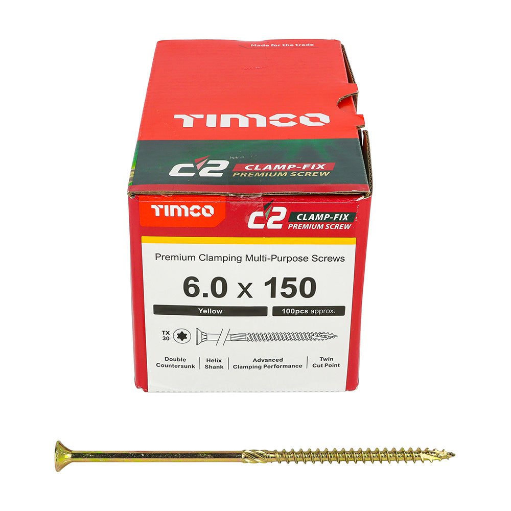 TIMCO C2 Clamp-Fix Multi-Purpose Premium Countersunk Gold Woodscrews - 4.0 x 25 Box OF 200 - 40025C2C