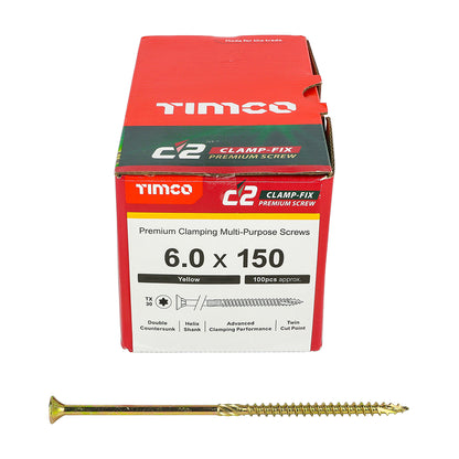 TIMCO C2 Clamp-Fix Multi-Purpose Premium Countersunk Gold Woodscrews - 4.0 x 25 Box OF 200 - 40025C2C