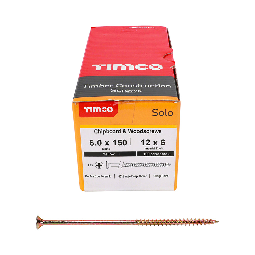 TIMCO Solo Countersunk Gold Woodscrews - 6.0 x 150 Box OF 100 - 60150SOLOC