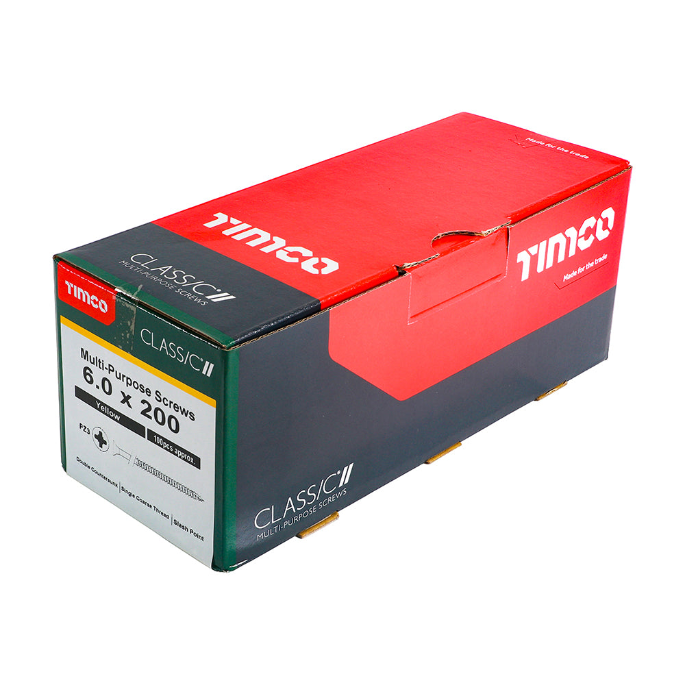 TIMCO Classic Multi-Purpose Countersunk Gold Woodscrews - 6.0 x 200 Box OF 100 - 60200CLAF