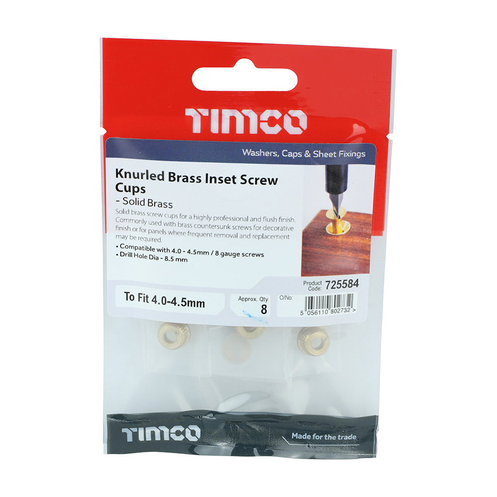 TIMCO Knurled Brass Inset Screw Cup - To fit aAll Sizes, 8pcs