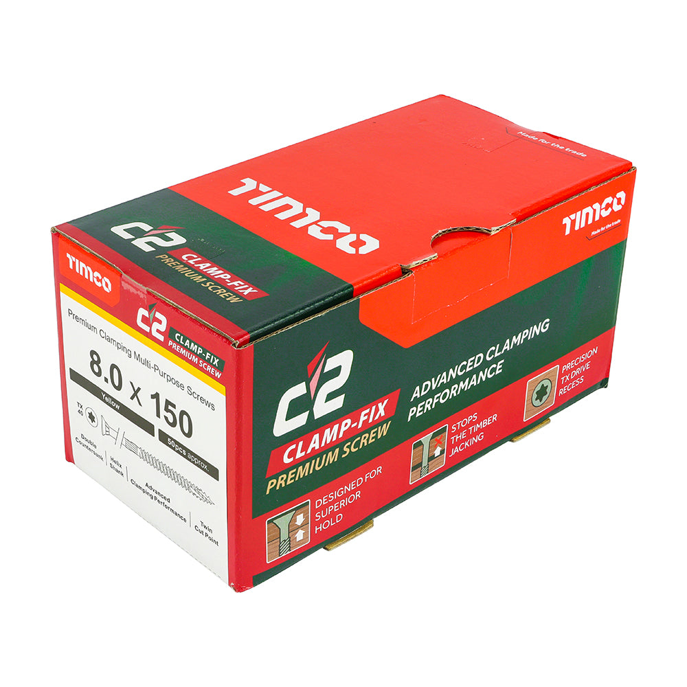 TIMCO C2 Clamp-Fix Multi-Purpose Premium Countersunk Gold Woodscrews - 4.0 x 25 Box OF 200 - 40025C2C