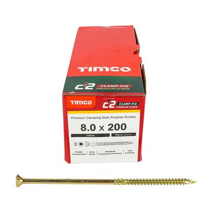 TIMCO C2 Clamp-Fix Multi-Purpose Premium Countersunk Gold Woodscrews - 8.0 x 200 Box OF 50 - 80200C2C