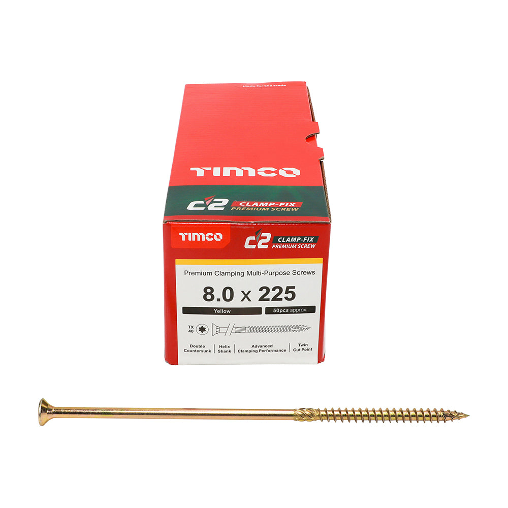 TIMCO C2 Clamp-Fix Multi-Purpose Premium Countersunk Gold Woodscrews - 4.0 x 25 Box OF 200 - 40025C2C