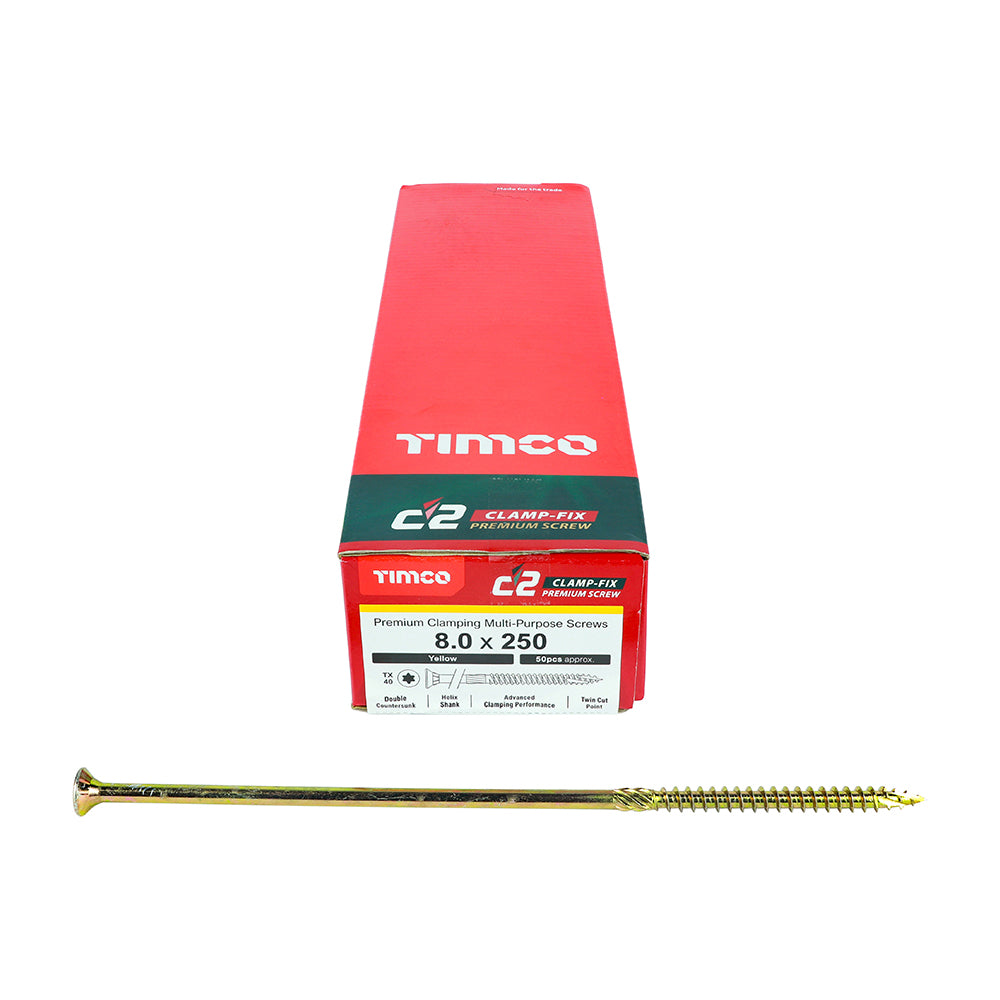 TIMCO C2 Clamp-Fix Multi-Purpose Premium Countersunk Gold Woodscrews - 4.0 x 25 Box OF 200 - 40025C2C