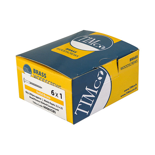 TIMCO Solid Brass Countersunk Woodscrews - 12 x 2 1/2 Box OF 100 - 12212CBS
