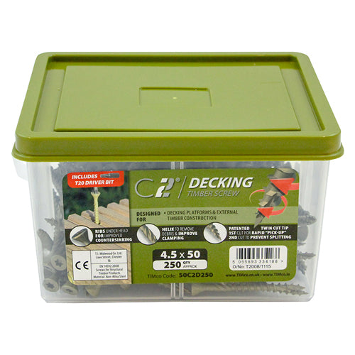 TIMCO C2 Deck-Fix Premium Countersunk Green Decking Screws, All Sizes,250pcs