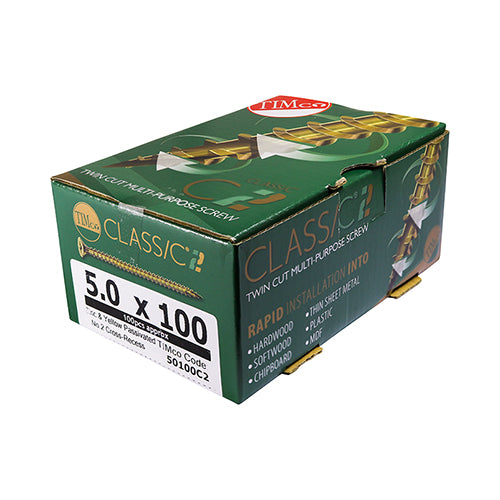 TIMCO C2 Strong-Fix Multi-Purpose Premium Countersunk Gold Woodscrews - 6.0 x 90 Box OF 100 - 60090C2