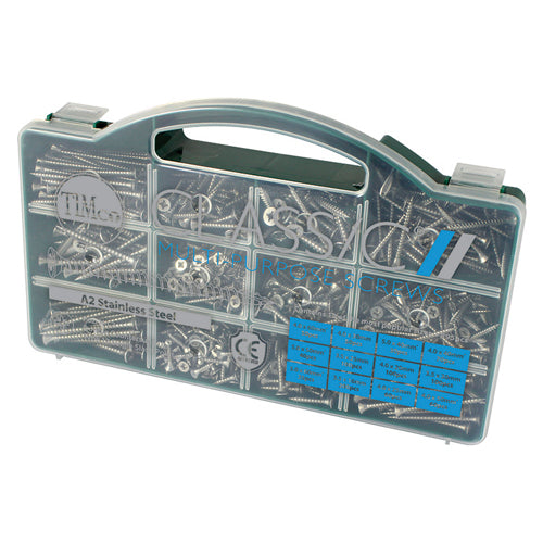 TIMCO Classic Multi-Purpose Countersunk A2 Stainless Steel Woodcrews Assorted Case -  895pcs Tray OF 1 - STSTTRAY