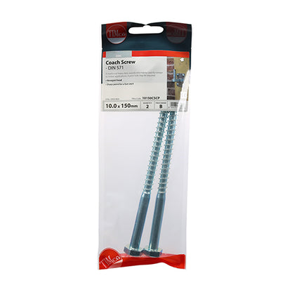 TIMCO Coach Screws Hex Head Silver  - 10.0 x 150 TIMpac OF 2 - 10150CSCP
