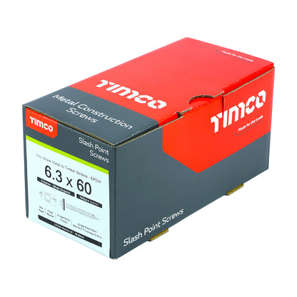 TIMCO Slash Point Sheet Metal to Timber Screws Exterior Silver with EPDM Washer - 6.3 x 60 Box OF 100 - DS60W19B