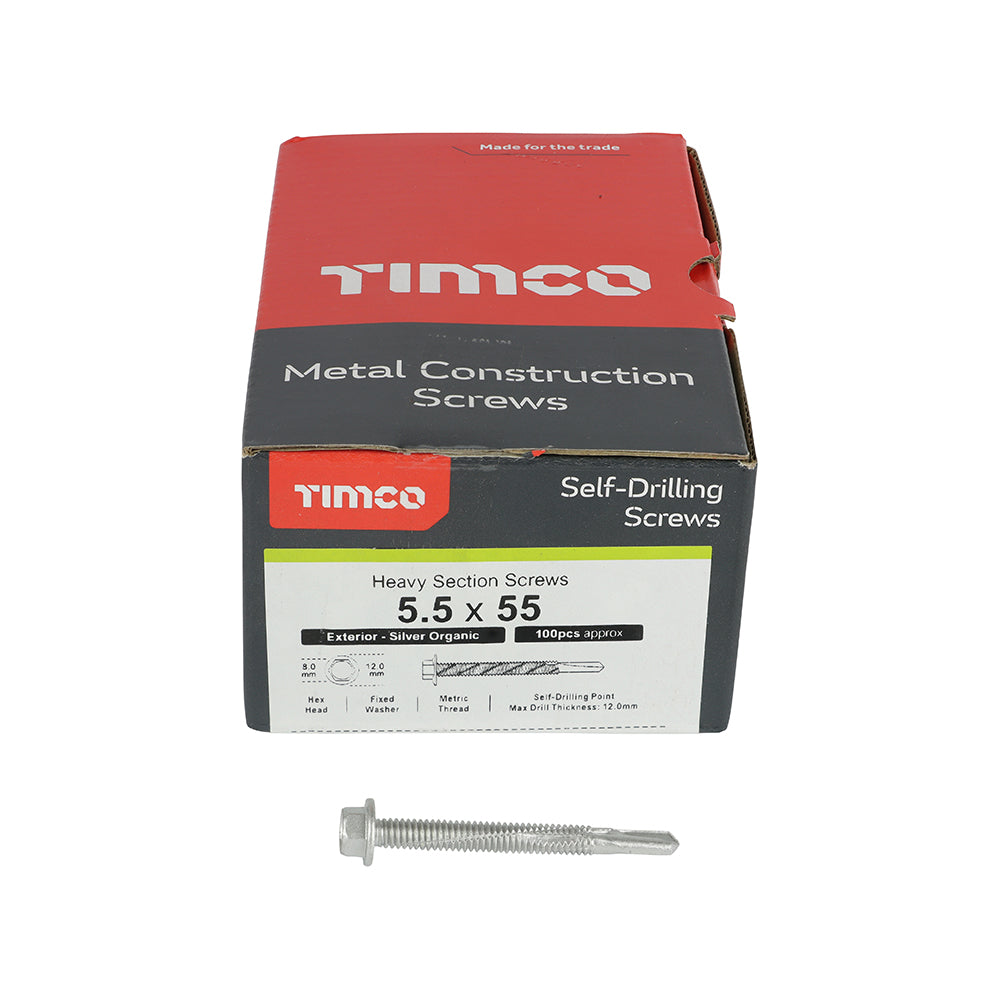 TIMCO Self-Drilling Heavy Section Screws Exterior Silver - 5.5 x 55 Box OF 100 - H55B
