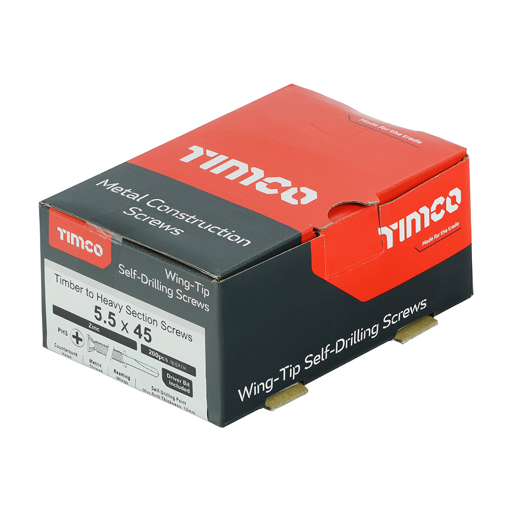 TIMCO Self-Drilling Wing-Tip Steel to Timber Heavy Section Silver Screws  - 5.5 x 100 Box OF 100 - HW100B