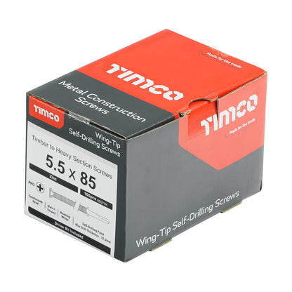 TIMCO Self-Drilling Wing-Tip Steel to Timber Heavy Section Silver Screws  - 5.5 x 100 Box OF 100 - HW100B