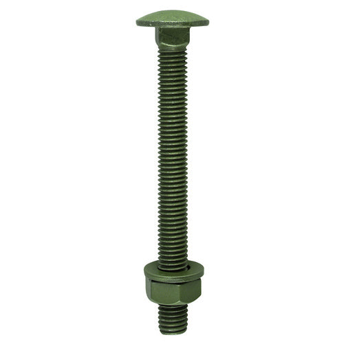 TIMCO Carriage Bolts DIN603 Hex Nuts & Form A Washers Green Exterior - M10 x 200 Bag OF 10 - 10200INCB