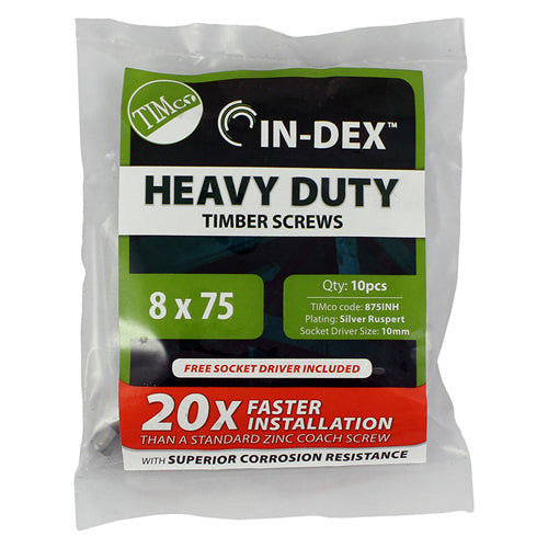 TIMCO Heavy Duty Timber Screws Hex Flange Head Exterior Silver - 10.0 x 200 Bag OF 10 - 10200INH