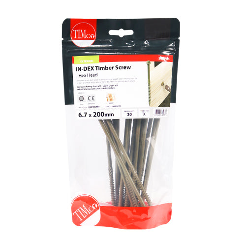 TIMCO Timber Screws Hex Flange Head Exterior Green - 6.7 x 200 TIMbag OF 20 - 200INDEXTB