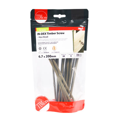 TIMCO Timber Screws Hex Flange Head Exterior Green - 6.7 x 200 TIMbag OF 20 - 200INDEXTB
