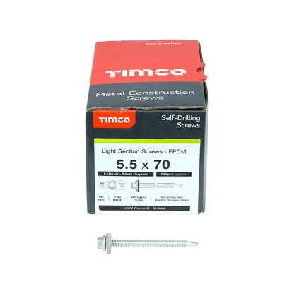TIMCO Self-Drilling Light Section Screws Exterior Silver with EPDM Washer - 5.5 x 100 Box OF 100 - L100W16B