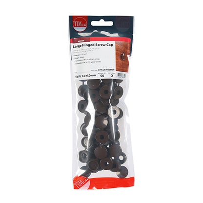 TIMCO Hinged Screw Caps Large Brown - To fit 5.0 to 6.0 Screw TIMpac OF 50 - LHCCBROWNP